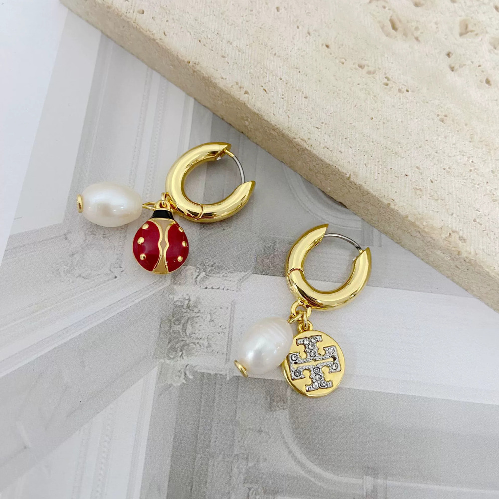 Tory Burch Ladybug Letter Pearl Earrings